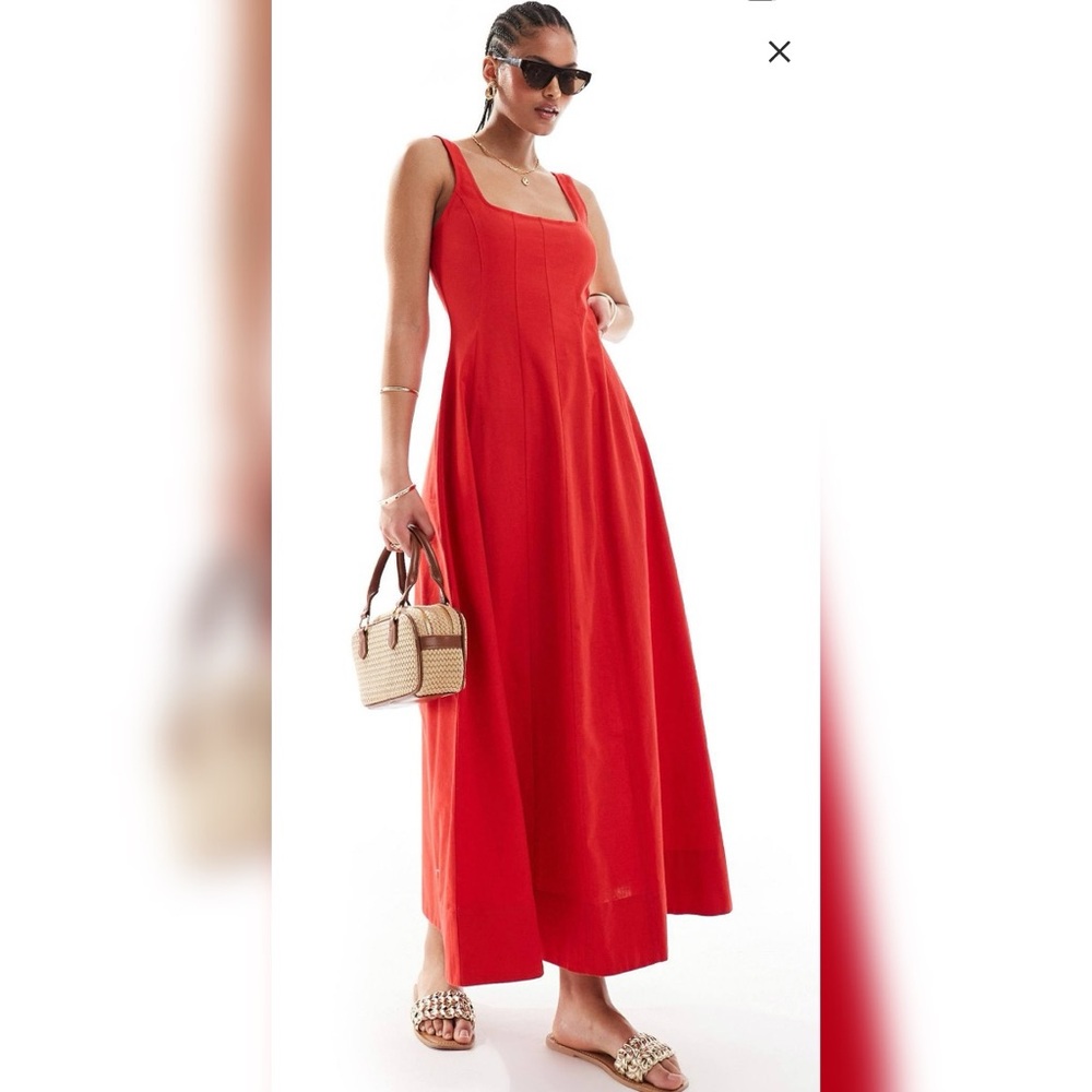 ASOS Red Sleeveless Maxi Dress with Square Neck